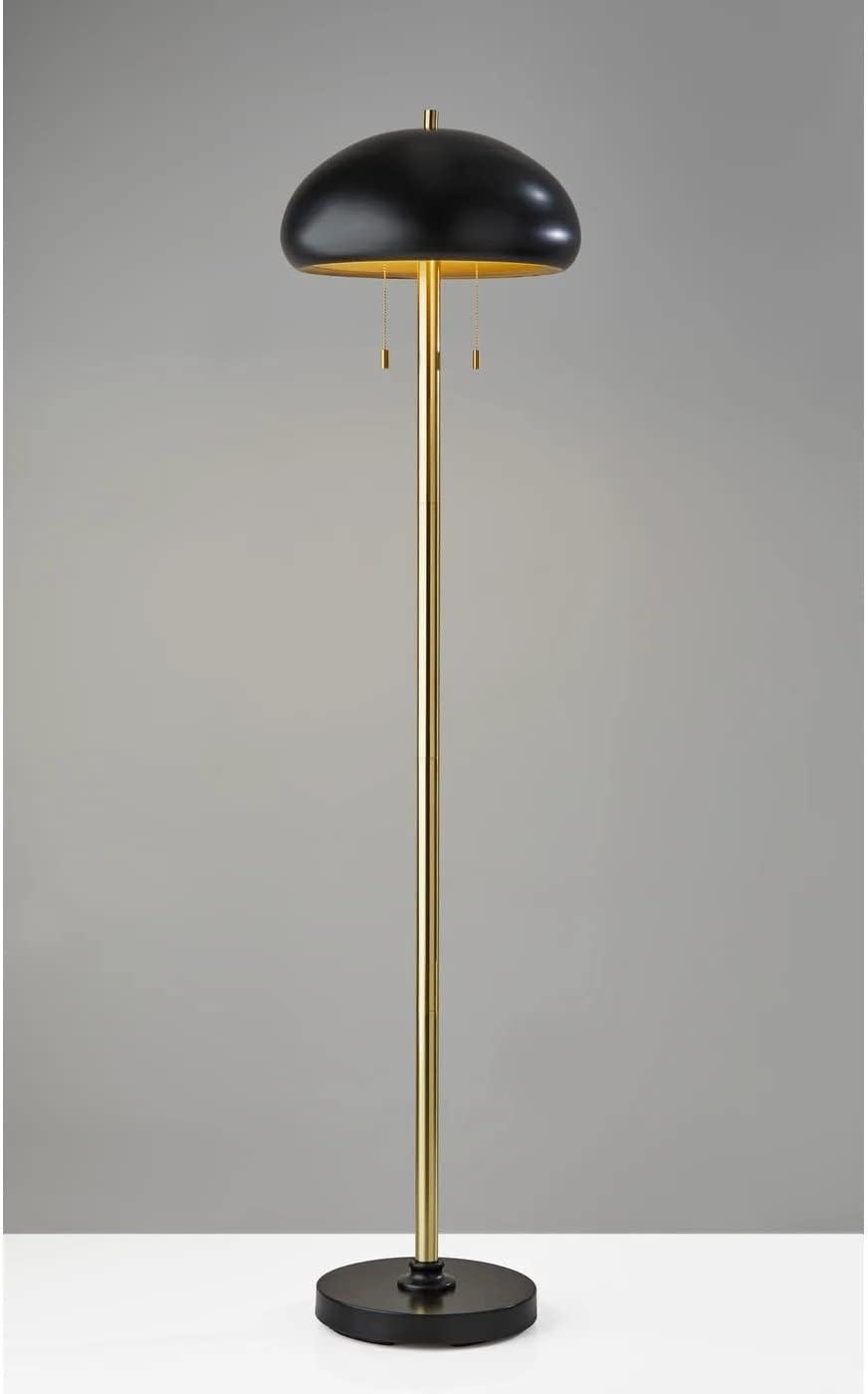 Mid-Century Dual-Pull Black & Antique Brass Cap Floor Lamp