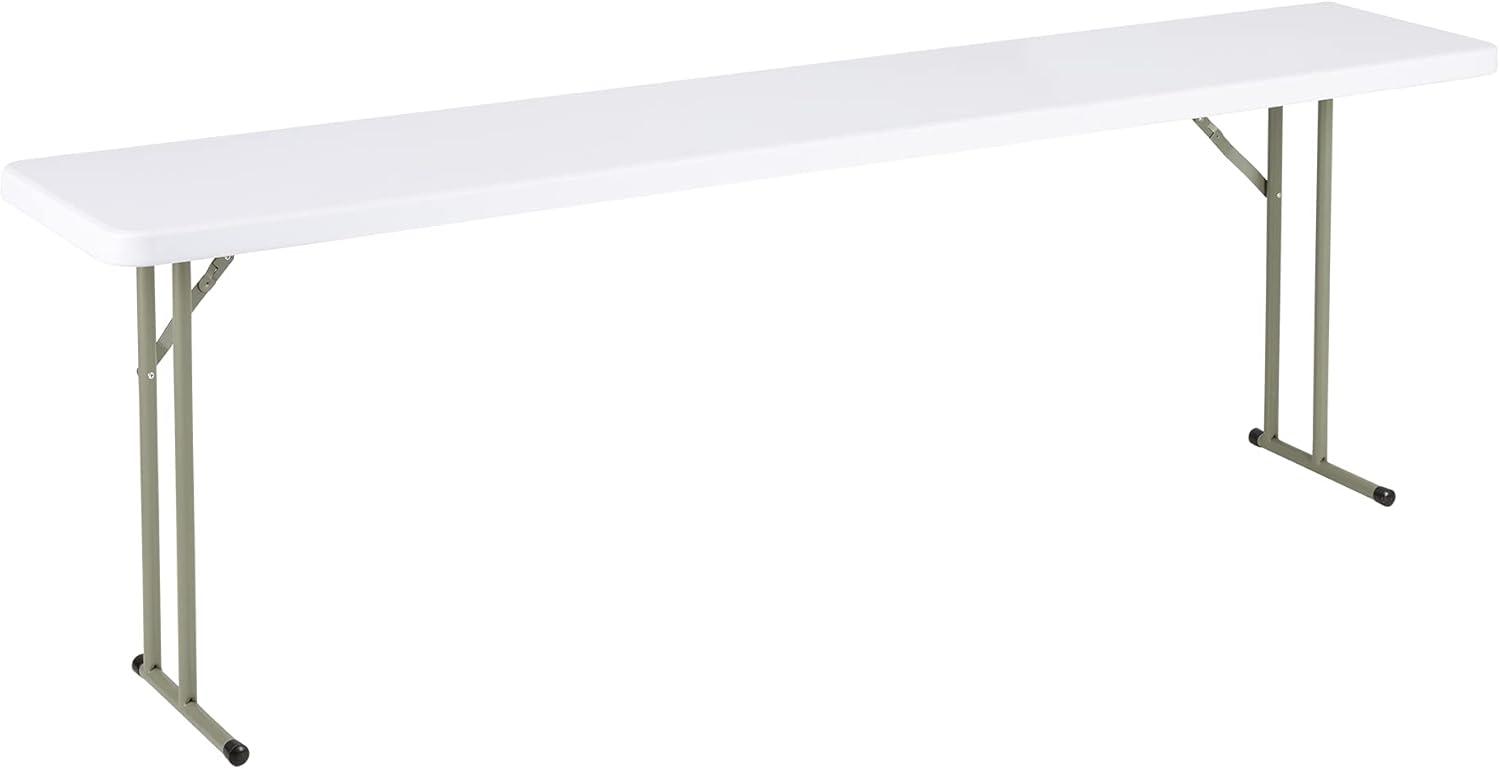 Norwood Commercial Furniture 8 ft Multipurpose Indoor Outdoor Heavy Duty Portable Blow Molded Plastic Folding Training Seminar Table 18" W x 96" L White