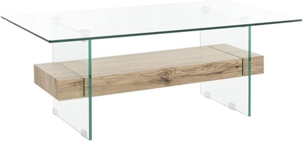Kayley Coffee Table - Glass/Natural Wood Rack - Safavieh