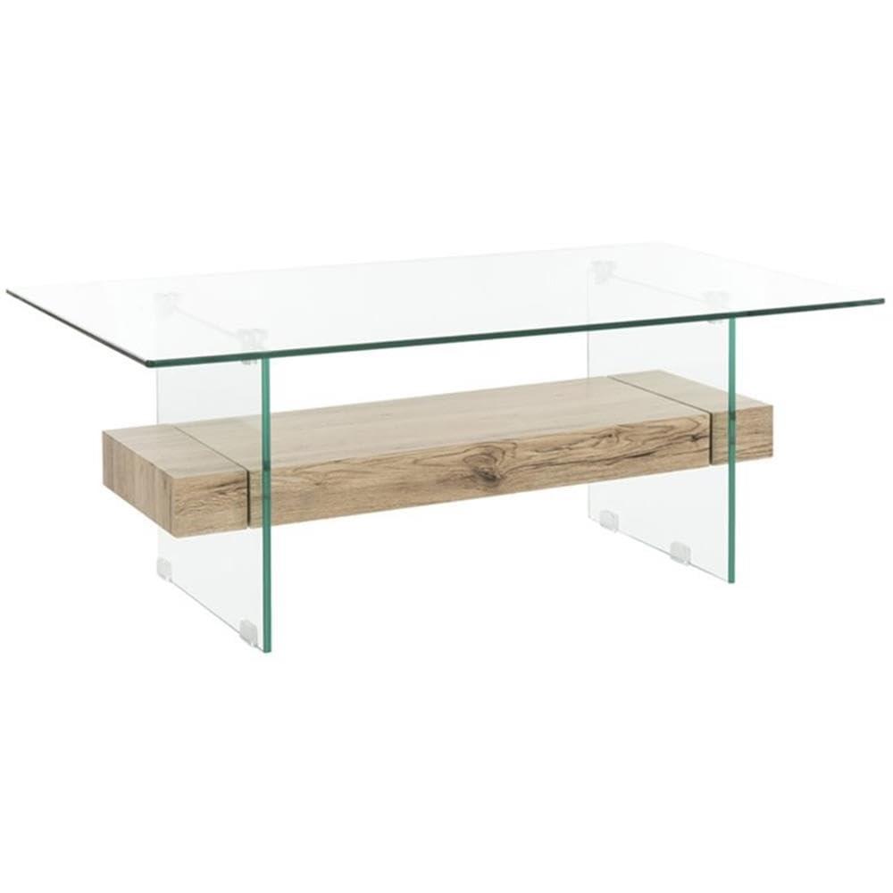 Kayley Coffee Table - Glass/Natural Wood Rack - Safavieh