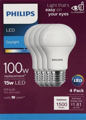 Philips 13.5W Frosted Daylight A19 LED Light Bulb 4-Pack