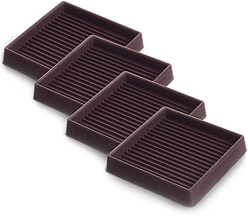 4Pcs Rubber Feet,3x3In Floor Pads for Furniture Legs,Brown Square Rubber Furniture Caster Cups,Ideal Bed Stoppers to Prevent Sliding