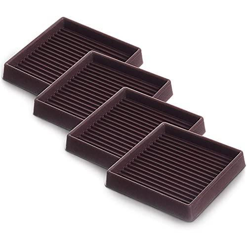 4Pcs Rubber Feet,3x3In Floor Pads for Furniture Legs,Brown Square Rubber Furniture Caster Cups,Ideal Bed Stoppers to Prevent Sliding