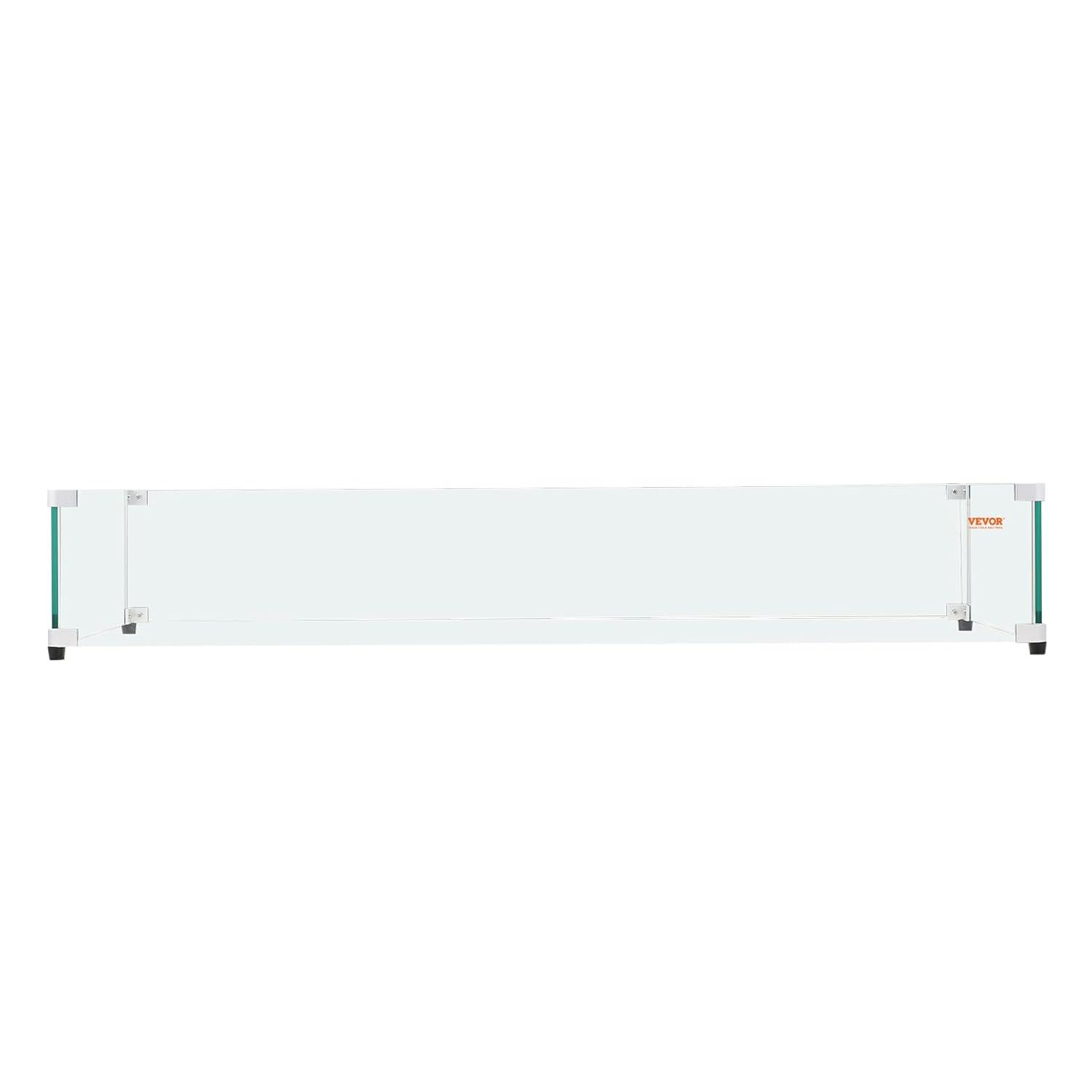 Glass Wind Guard for Rectangular Fire Pit Table 31 x 12.5 x 6.5 Inch, 0.31 inch Thick and Sturdy Tempered Glass Panel with Hard Aluminum Corner Bracket & Rubber Feet, Easy to Assemble