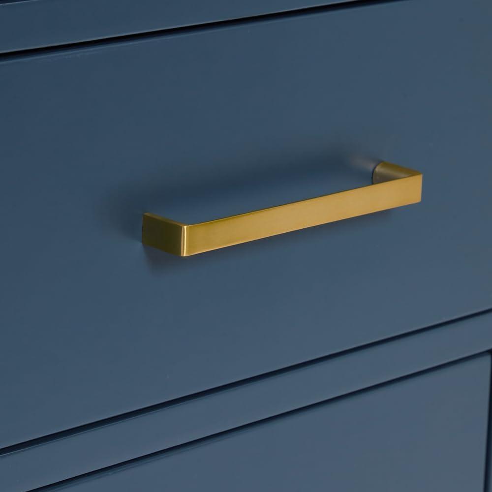 ARIEL Cambridge 43 Inch Midnight Blue Bathroom Vanity with Single Sink, Solid Wood, White Quartz Countertop, 1.5-Inch Edge, Right Rectangular Undermount Sink, 2 Soft Closing Doors, 5 Drawers