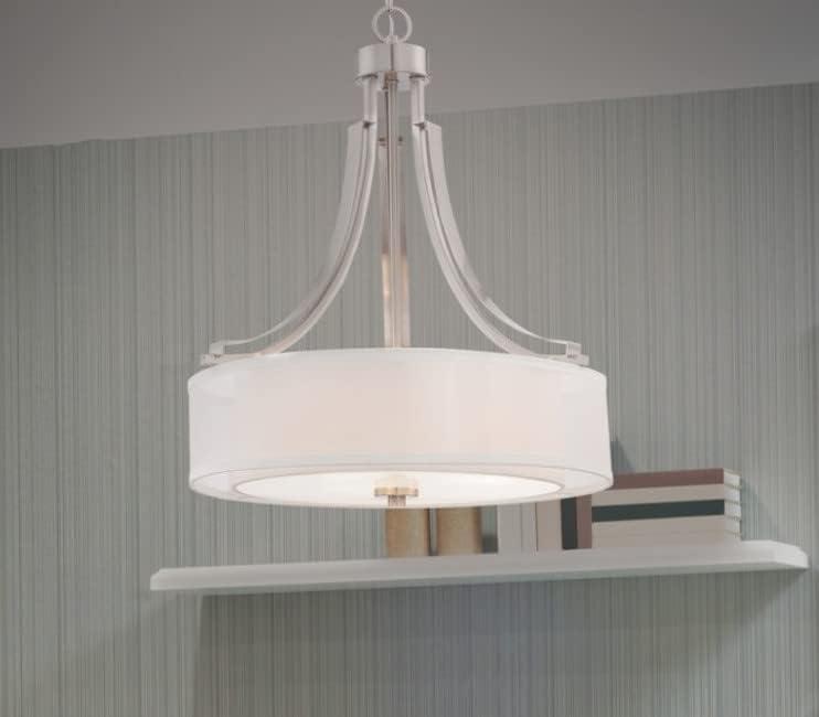 Pendant 3 Light Translucent Sliver Linen in Transitional Style 23.5 inches Tall By 20.5 inches Wide-Brushed Nickel Finish Bailey Street Home