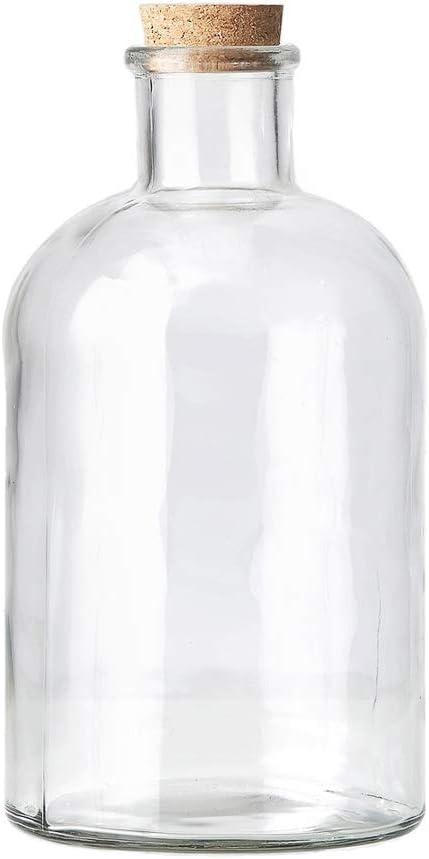 Clear Glass Bottle Vase with Cork Stopper, 11" Tall