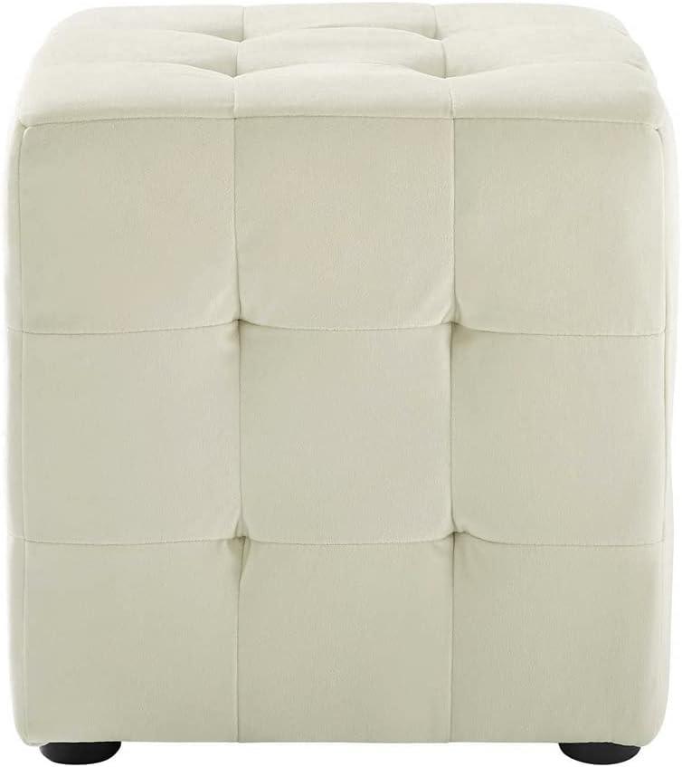 Ivory Tufted Cube Performance Velvet Ottoman