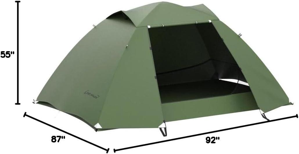 Green Ultralight 4-Person Aluminum Camping Tent with Vestibule