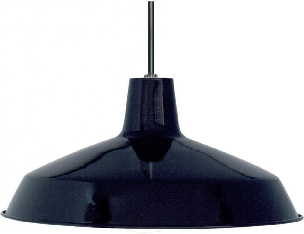 Transitional Industrial 16" Black Steel Pendant Light with Brushed Nickel Accents