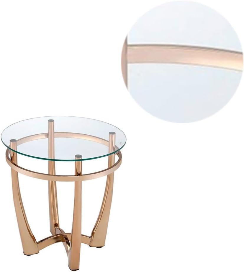 Champagne Round Metal and Glass End Table