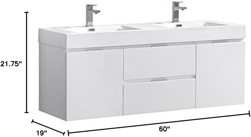 Valencia 60" Wall Mount Double Sink Bathroom Vanity with Top and Sinks (Faucets Not Included)