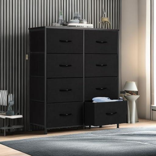 Dresser, Dresser for Bedroom Drawer Organizer Storage Drawers, Fabric Storage Tower with 8 Drawers, Chest of Drawers with Steel Frame, Wood Top for Nursery, Living Room, Closet