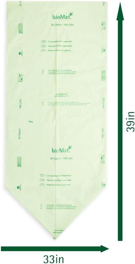 bioMat 35 Gallon Compostable Trash Bags; 30 Count, BPI ASTM D6400; Tear Resistant & Leak Proof Compostable Bags for Kitchen Compost Bin