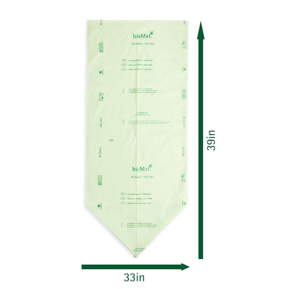 bioMat 35 Gallon Compostable Trash Bags; 30 Count, BPI ASTM D6400; Tear Resistant & Leak Proof Compostable Bags for Kitchen Compost Bin