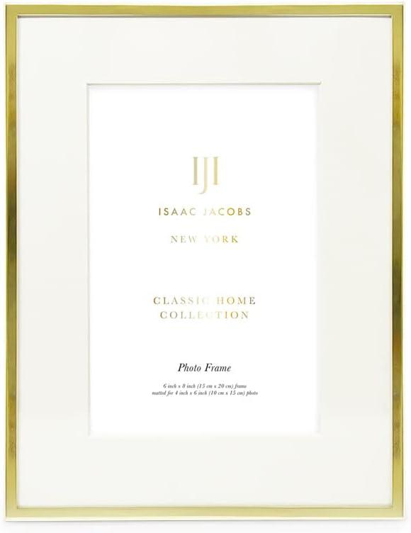 Isaac Jacobs 6x8 Matted 4x6 Gold Metal Picture Frame, Classic Metal Photo Frame Made For Tabletop & Hanging Display, Home and Office Dcor, Photo Gallery