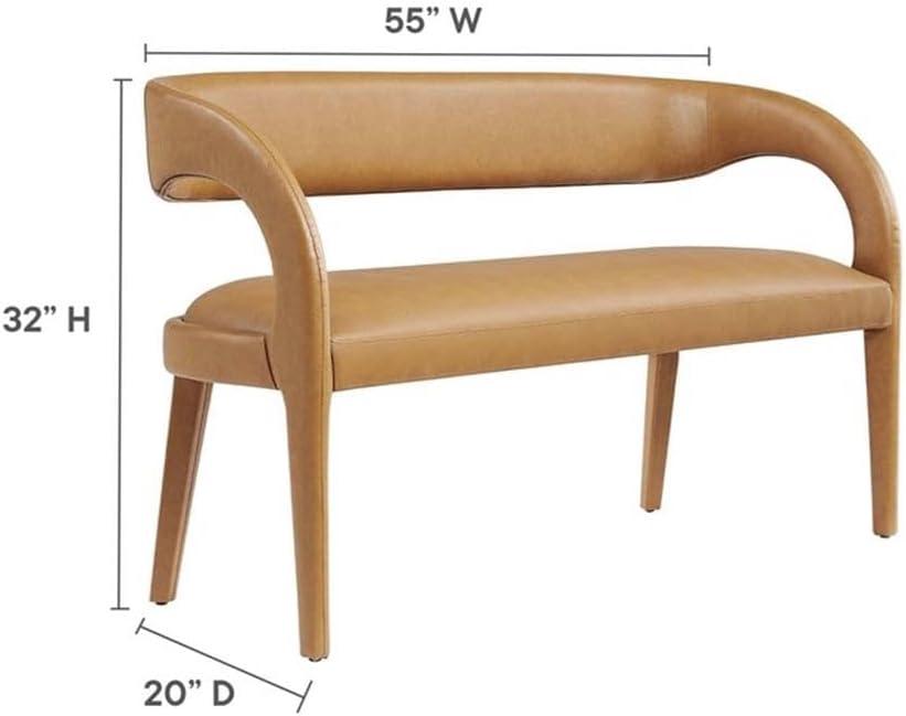 Tan Vegan Leather Curved Backrest Accent Bench