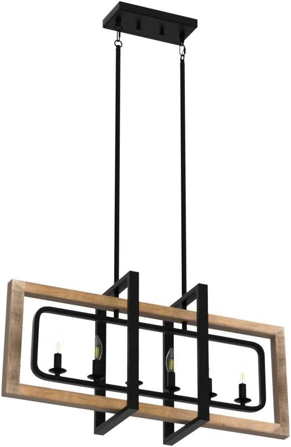 LNC Modern Farmhouse 6-Light Wood Chandelier Rectangle Island Lights for Dining Room - W31.5" X E8.7" X H13.8"