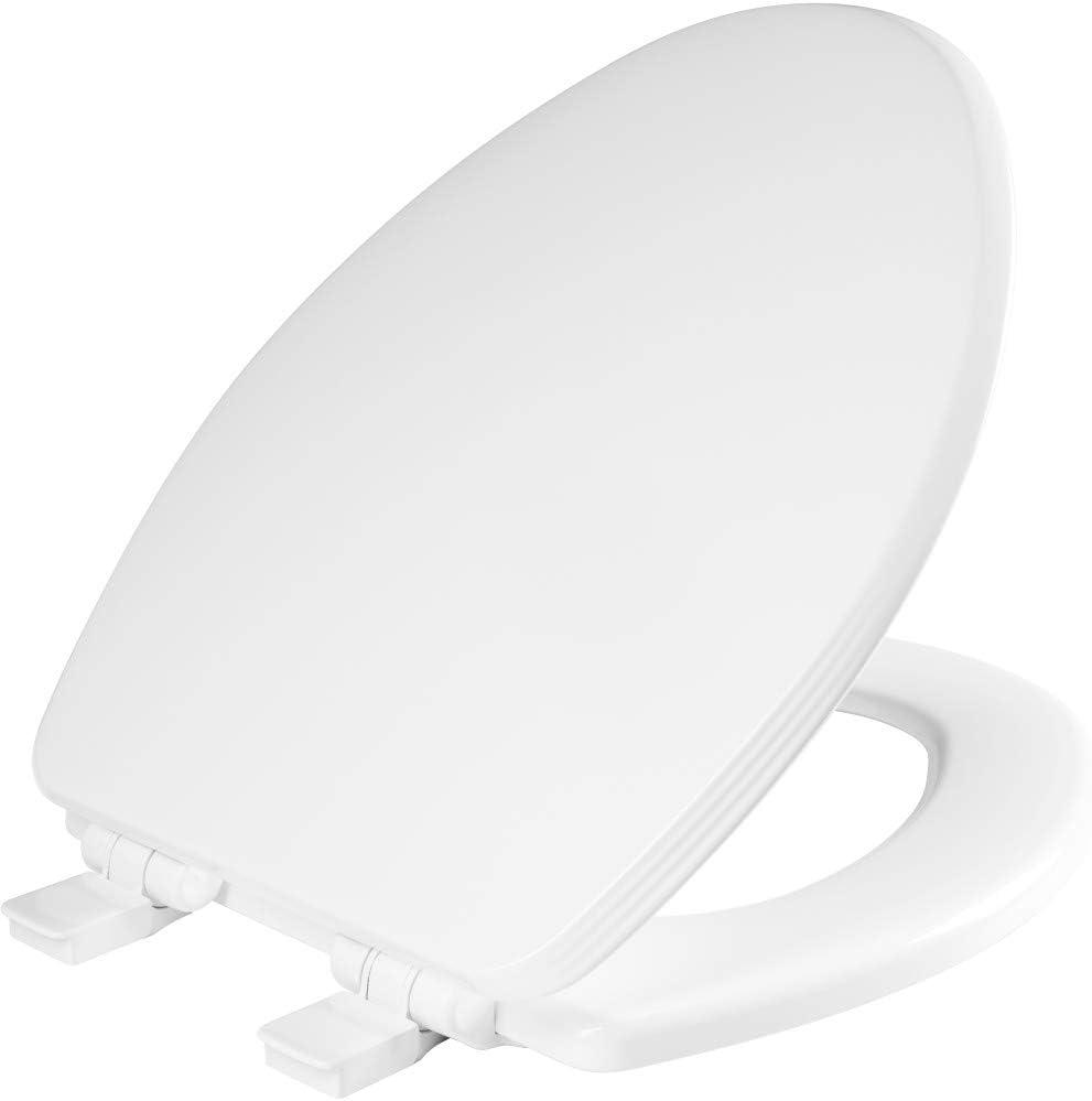 Cotton White Elongated Wood Toilet Seat with Slow Close