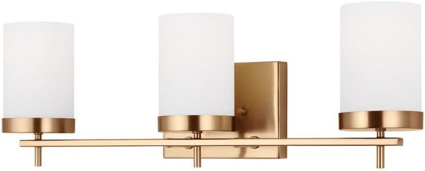 Generation Lighting 3-Light Zire Modern Bath Fixture Wall Lamp Satin Brass 4490303-848, Bathroom Light Fixture for Home Décor, Wall Sconce Vanity Light Fixture and Bathroom Accessory