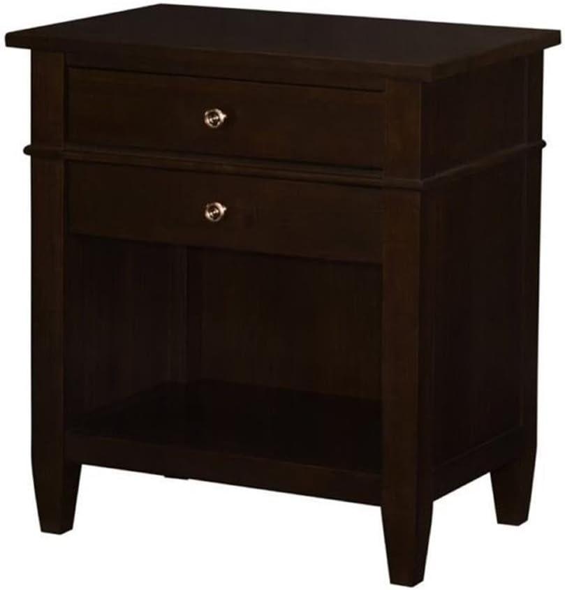 Simpli Home Carlton Wood 24" Transitional Bedside Nightstand Table in Brown