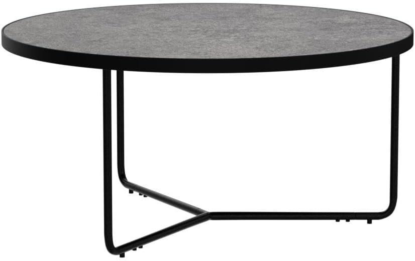 Round Gray Faux Concrete Coffee Table with Black Metal Frame