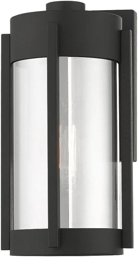 22380-04-Livex Lighting-Sheridan - One Light Outdoor Wall Lantern Black/Brushed Nickel Finish with