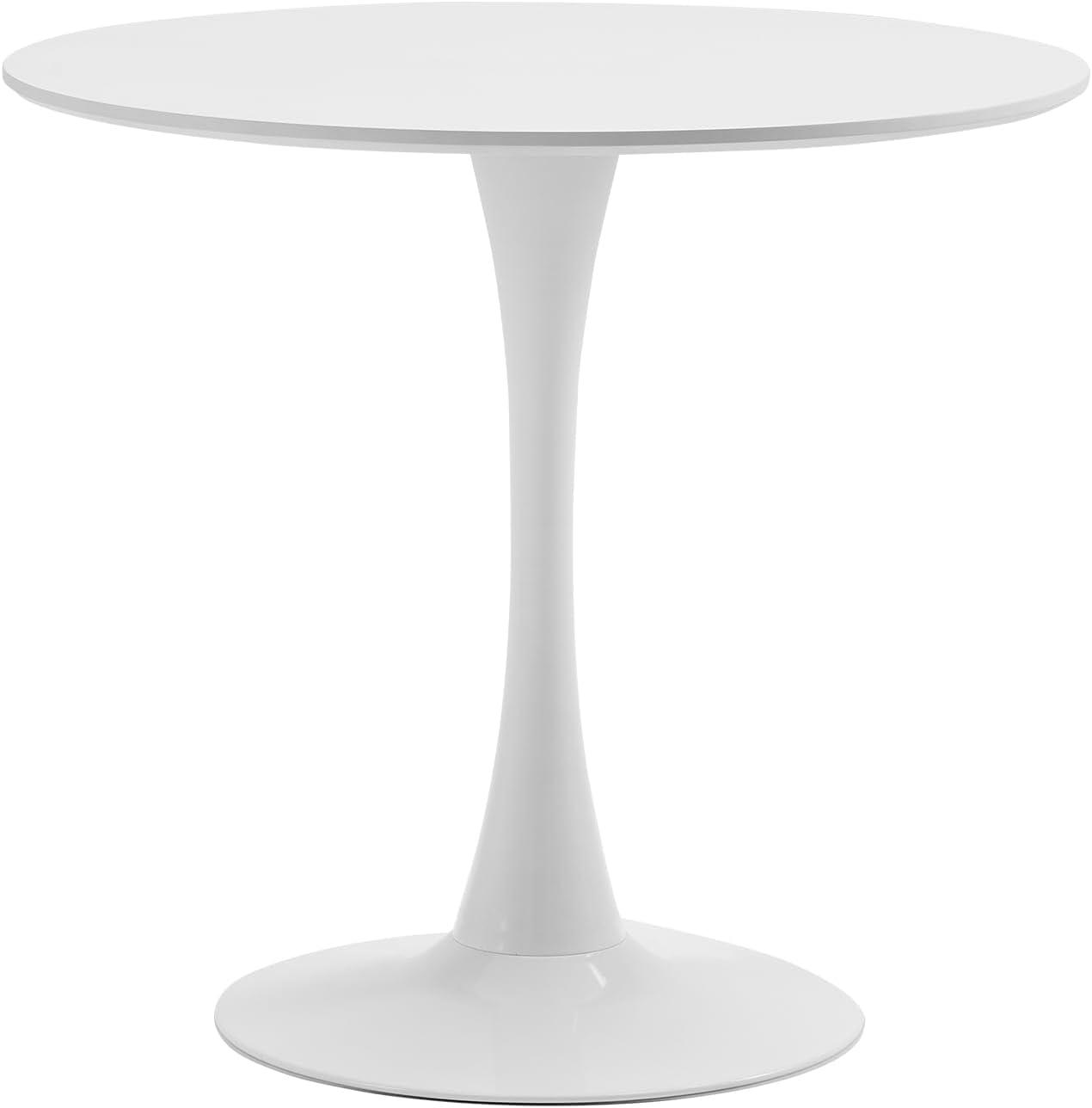 Round Dining Table,31.5”Kitchen Table for 2-4 People,MDF Table Top with Metal Pedestal Base,Tulip Design for Kitchen,Dining Room,Living Room,Leisure,White