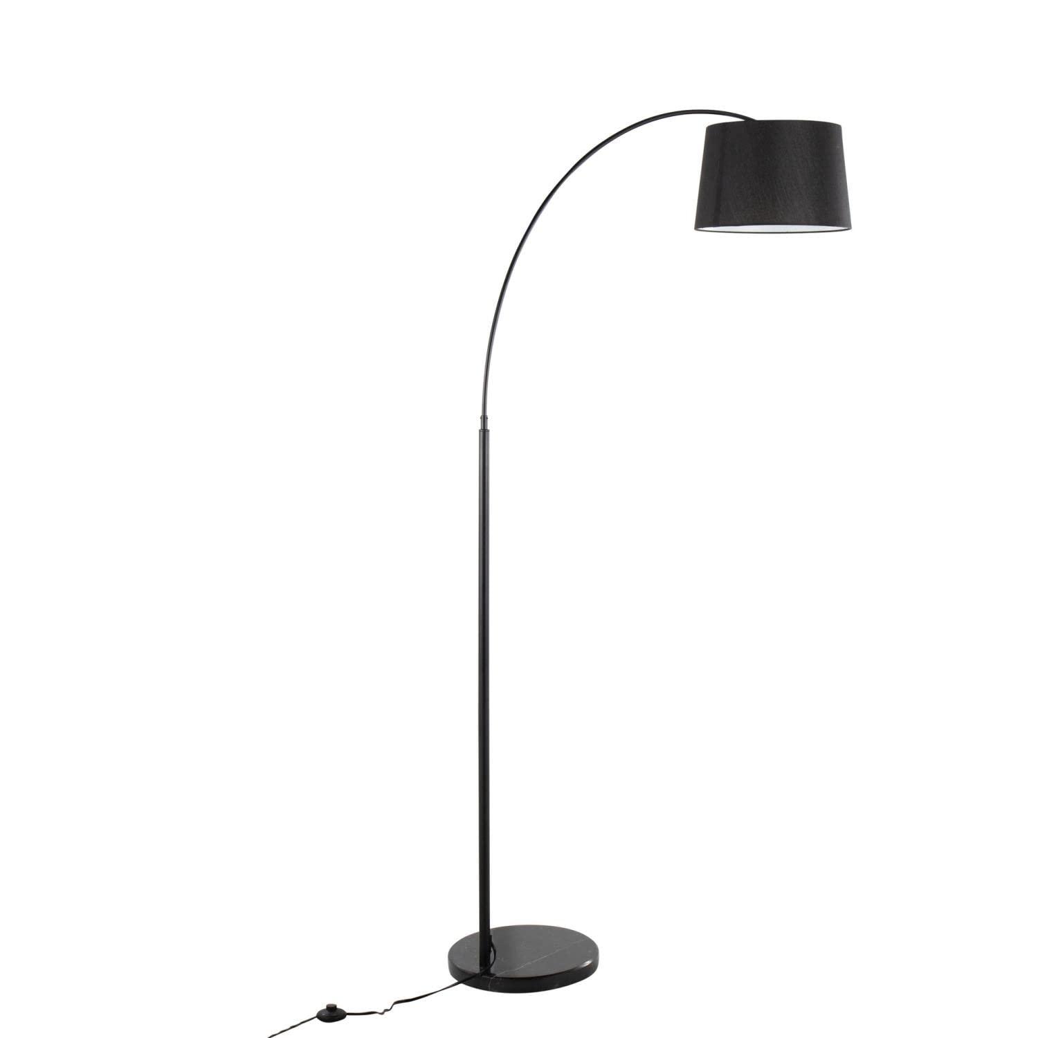 March Contemporary Floor Lamp in Black Marble and Black Metal with Black Linen Shade by LumiSource