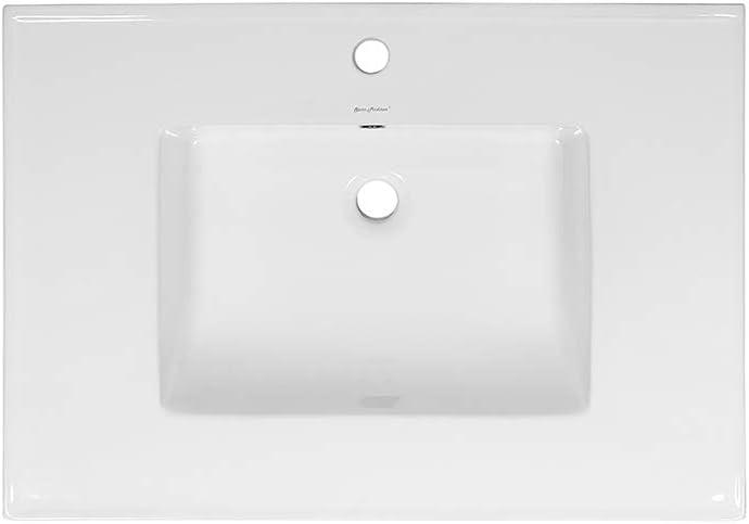 Glossy White Ceramic Vanity Top Sink with Single Faucet Hole