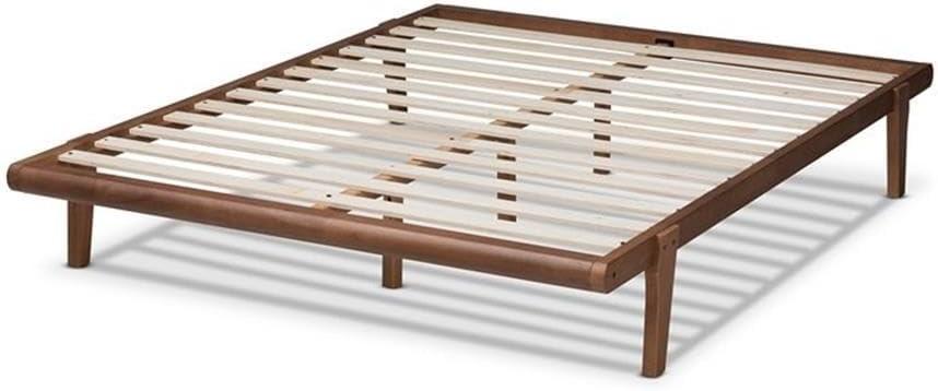 Queen Kaia Finished Wood Platform Bed Frame Brown - Baxton Studio: Rubberwood, Mid-Century Design, No Box Spring Required