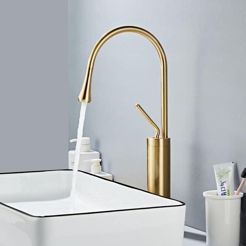 Brushed Gold Tall Brass Bathroom Faucet with Pop-Up Drain