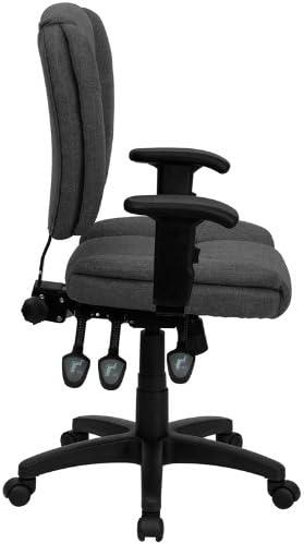 Flash Furniture Mid-Back Gray Fabric Multifunction Swivel Ergonomic Task Office Chair with Pillow Top Cushioning and Arms