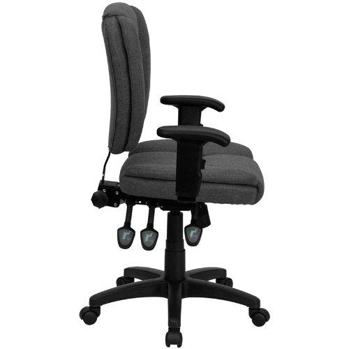 Flash Furniture Mid-Back Gray Fabric Multifunction Swivel Ergonomic Task Office Chair with Pillow Top Cushioning and Arms