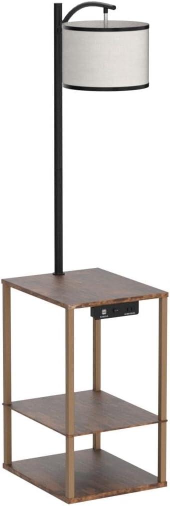 SUNMORY Floor Lamp with Table, Lamps for Living Room with USB Port, Attached End Table with Shelves, Brown