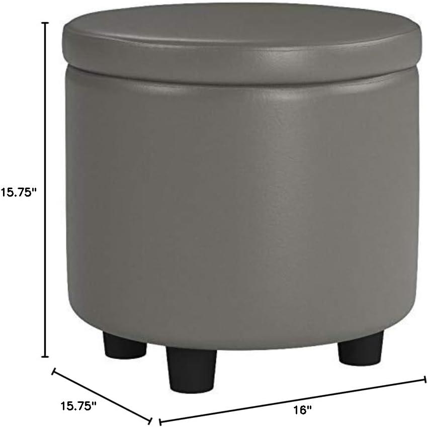 Designs4Comfort Round Accent Storage Ottoman with Reversible Tray Lid, Taupe Gray Faux Leather