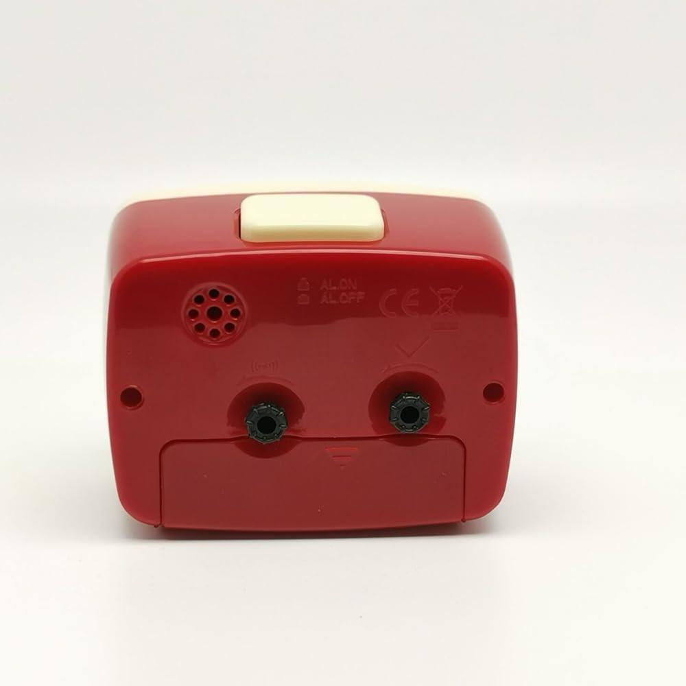 Retro Red and Cream Analog Alarm Clock with Glow Hands