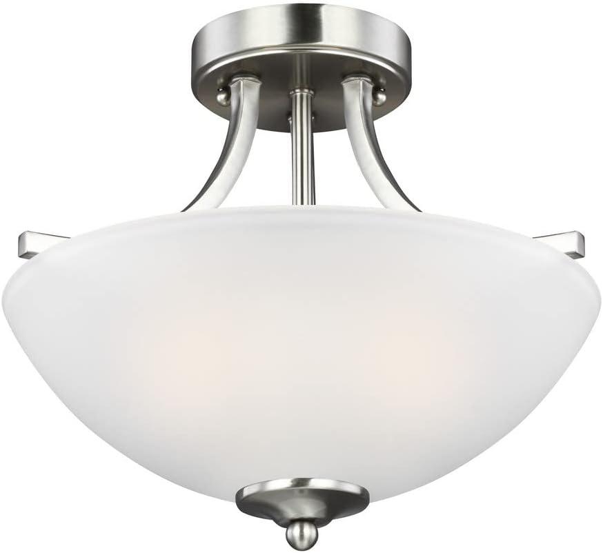 Generation Lighting Geary 2 -Light Brushed Nickel Transitional Etched glass Bowl Small Hanging Convertible pendant/Semi-flush