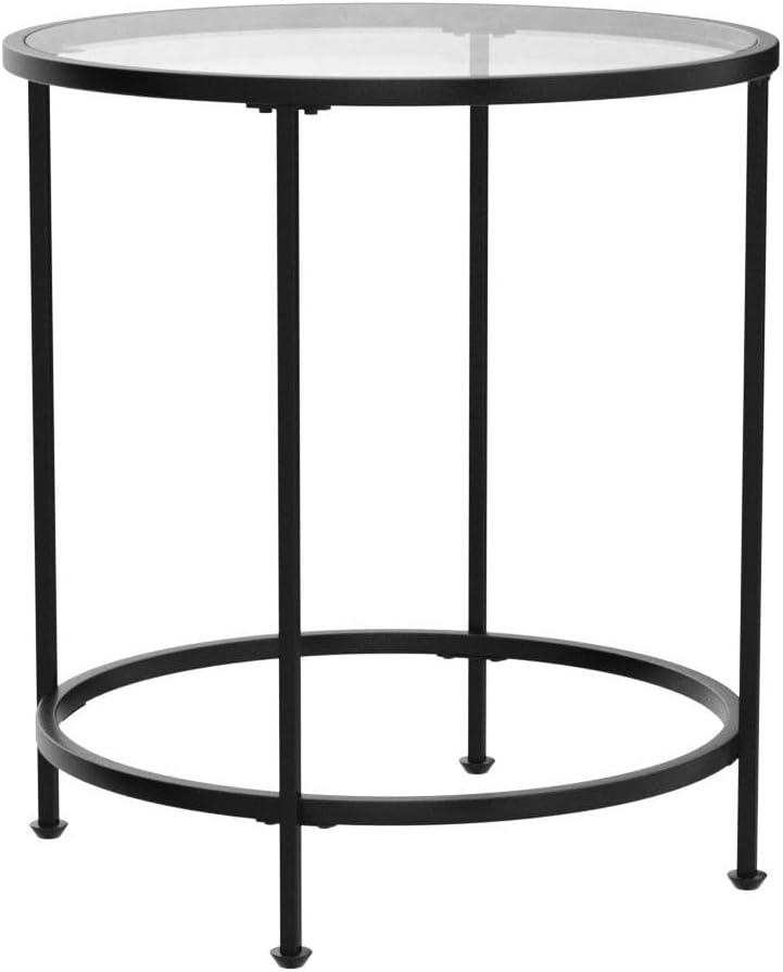 Flash Furniture Astoria Collection Round End Table - Modern Clear Glass Accent Table with Matte Black Frame