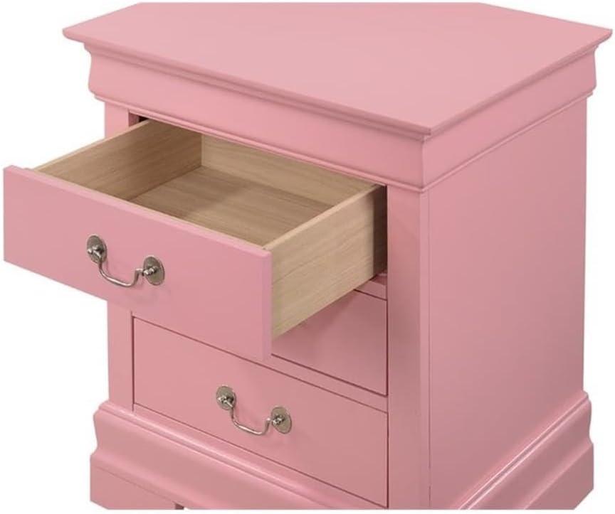 Pink 3 Drawer Nightstand with Real Wood Veneers