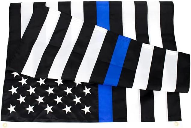 Thin Blue Line American Flags for Outside 3x5 US USA Police Flag Outdoor Vivid Color Fade Resistant Double Stitched Blue Line flag with Brass Grommets