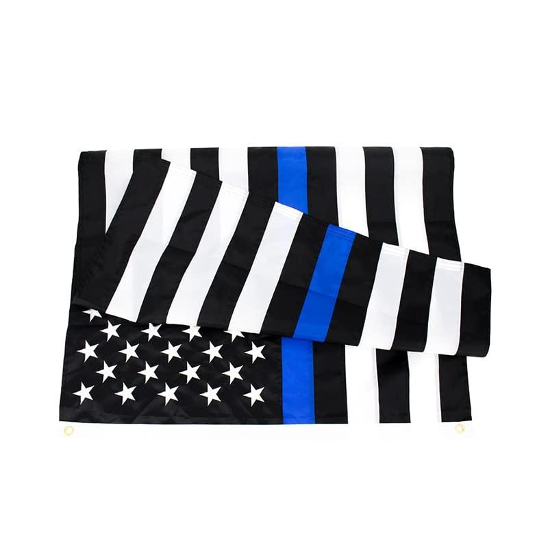 Thin Blue Line American Flags for Outside 3x5 US USA Police Flag Outdoor Vivid Color Fade Resistant Double Stitched Blue Line flag with Brass Grommets