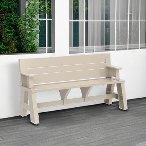 Transformable Tan Outdoor Bench-to-Table Resin Combo
