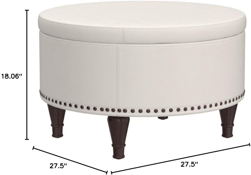 YUMIAO OSP Home Furnishings Alloway Storage Ottoman with Antique Bronze Nailheads, Cream Faux Leather