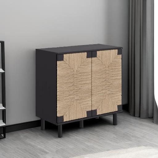 Beacon Wood and Seagrass 2 Door Storage Cabinet - Nathan James