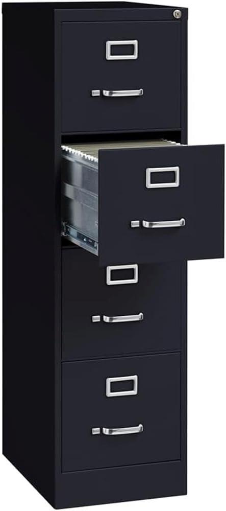 Pemberly Row 52" Black Metal Lockable 4-Drawer Vertical Filing Cabinet