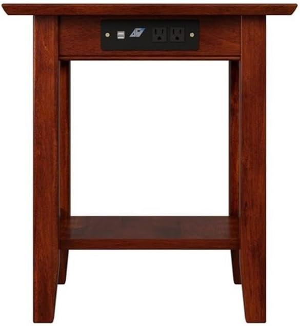 AFI Mission Solid Hardwood End Table with USB Charger Set of 2 Walnut