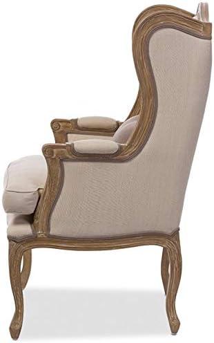 Baxton Studio Oreille Accent Chair in Dark Beige and Brown