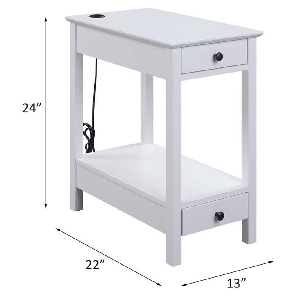 Byzad Side Table with USB Charging Dock Teal - Acme Furniture: Modern Storage, Drawer, Shelves, MDF Wood