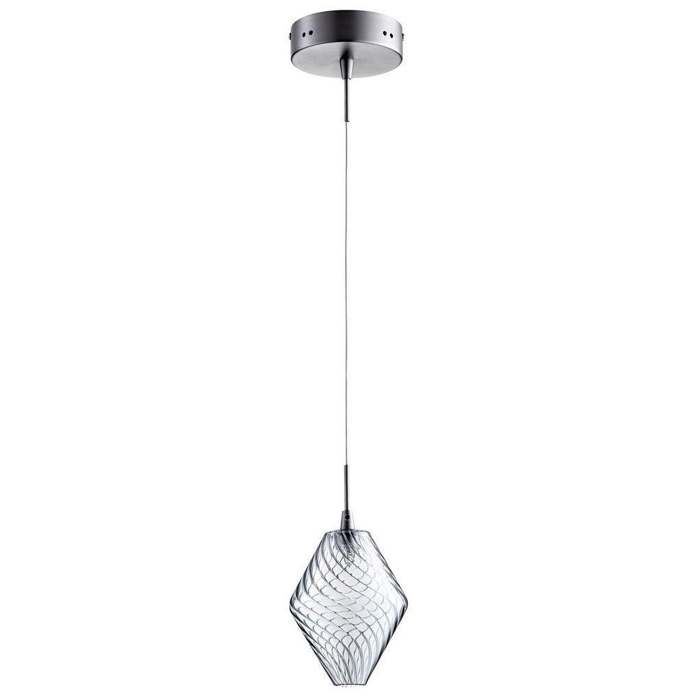 Mini Satin Nickel Beckett Pendant with Blue-Green Glass Shade